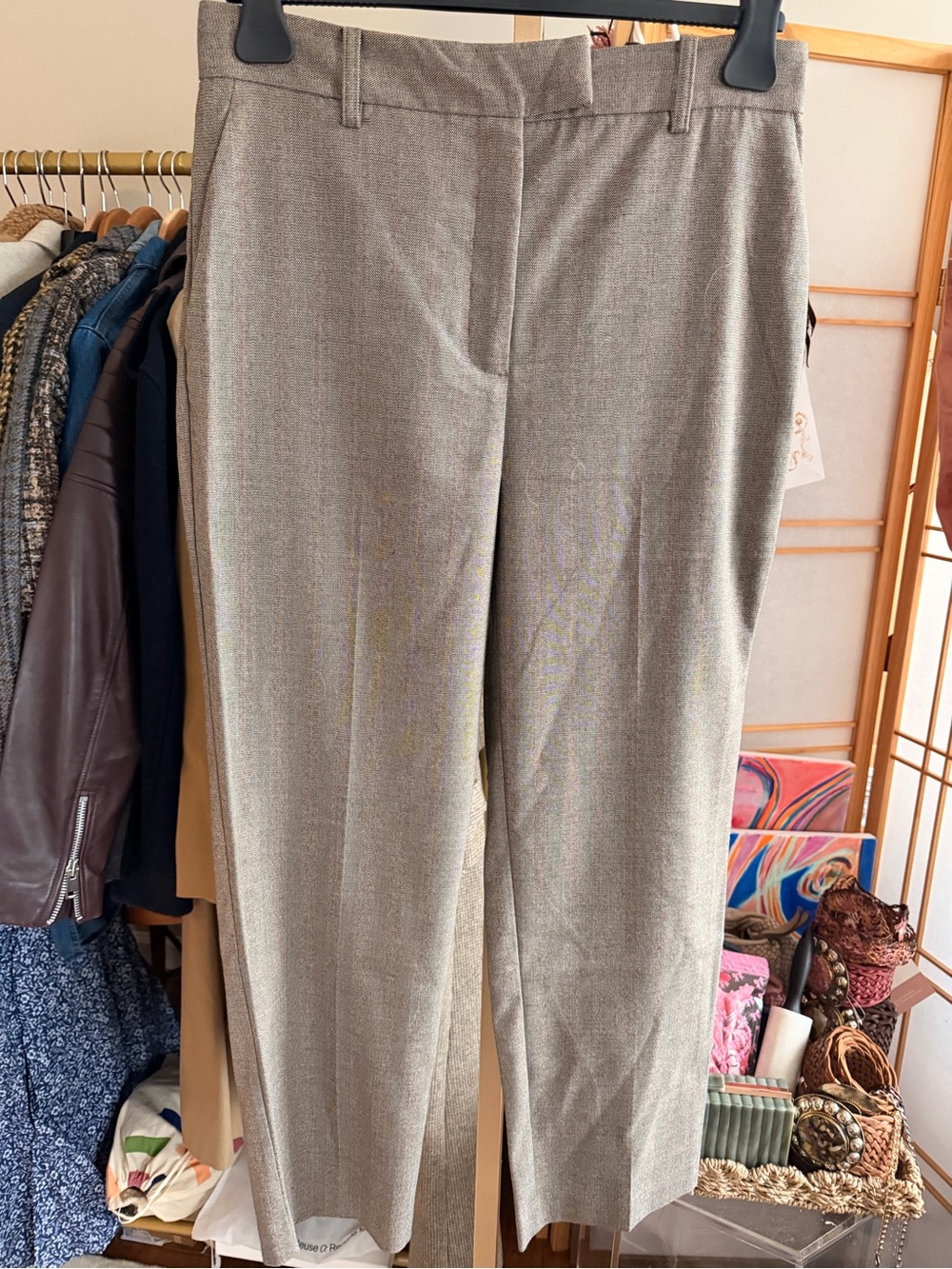 NWT Mango Herringbone Tailored Trousers Gray Brown Plaid Size 8